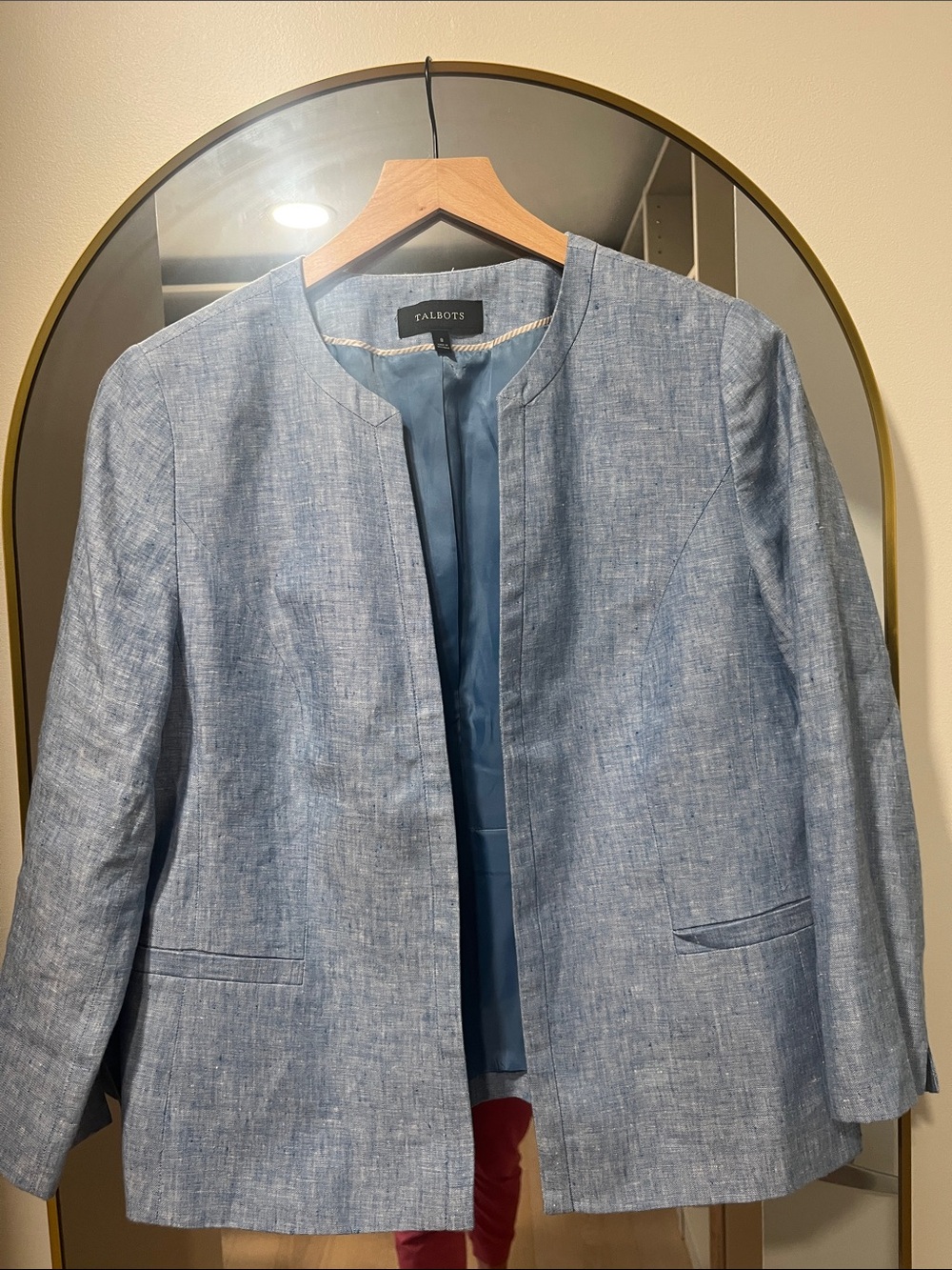Talbots Light Blue Collarless Linen Blazer